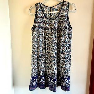 4/$15 Bica Boho Beach Cover-up Blue floral Rayon Women's L
